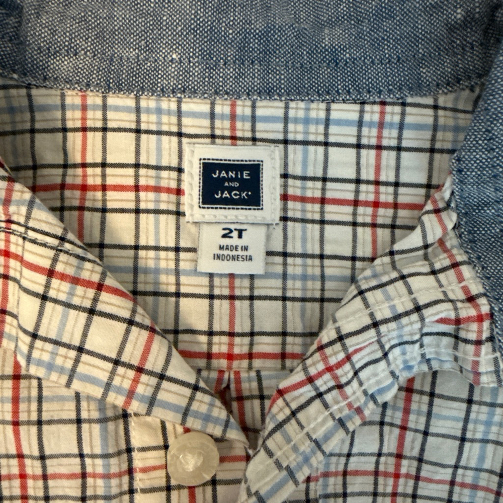 Janie and Jack boys 2T button up dress shirt plaid 100% cotton - Picture 2 of 5